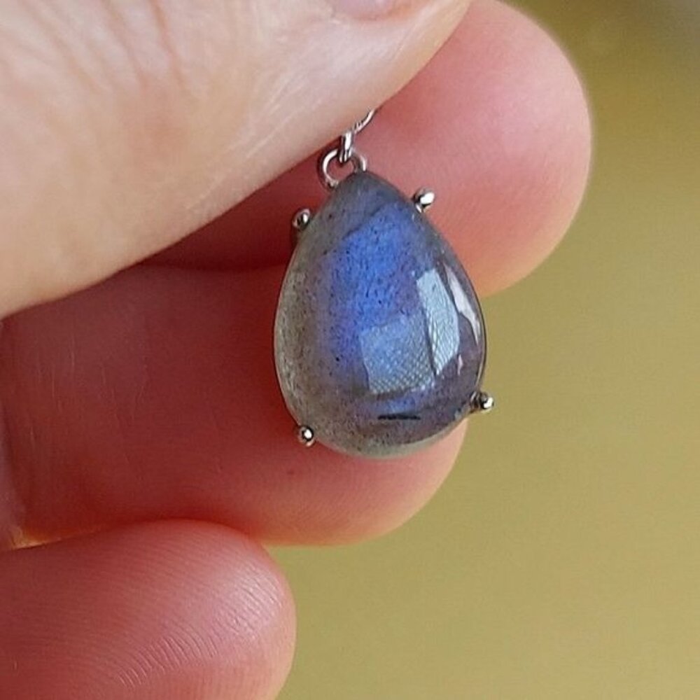 Natural Labradorite & CZ 925 Sterling Silver Pendant